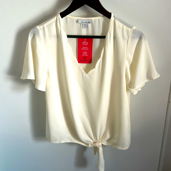 New Allison Joy from Evereve Women’s Lyla Scallop Trim Ivory Short Sleeve Blouse - Picture 12 of 12
